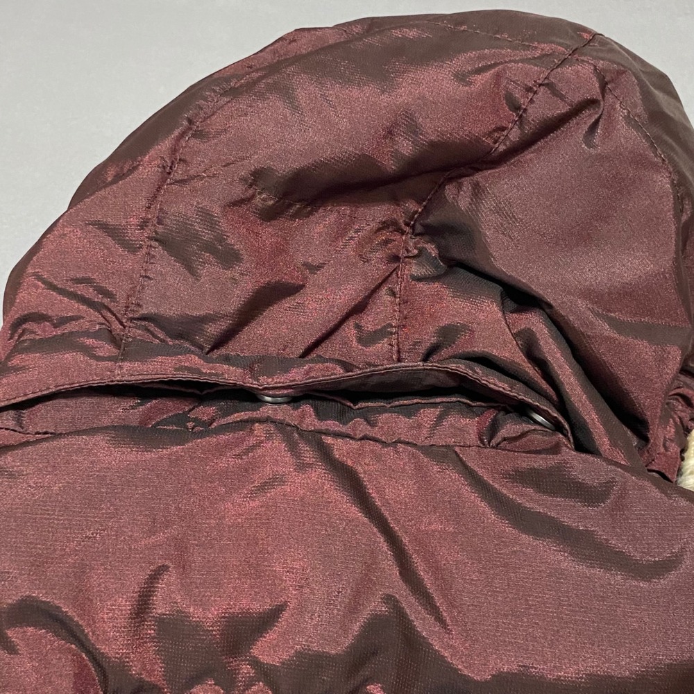 Eddie Bauer Womens Small Burgundy Down Puffer Parka Faux Fur Trim Hood Jacket - Picture 14 of 15